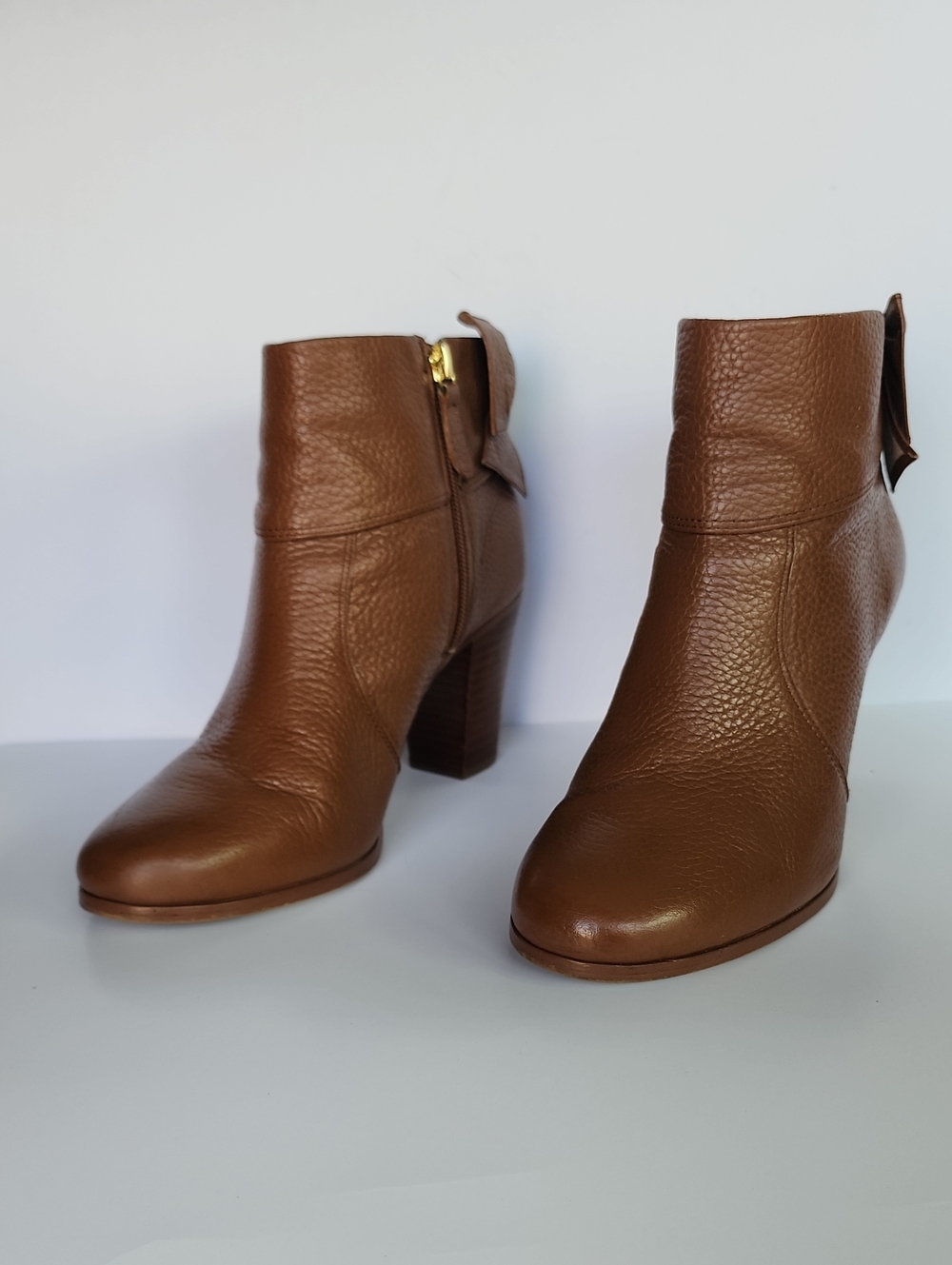 KATE SPADE LANISE Cognac Pebbled Leather Ankle Boots Size 8.5M